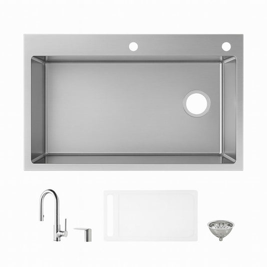 Glacier Bay 33" Dolancourt Drop-In Single Bowl Stainless Steel Kitchen Sink with Pull-Down Faucet