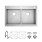 Glacier Bay Professional Zero Radius 33 in. Drop-In 50/50 Double Bowl 16 Gauge Stainless Steel Kitchen Sink with Spring Neck Faucet