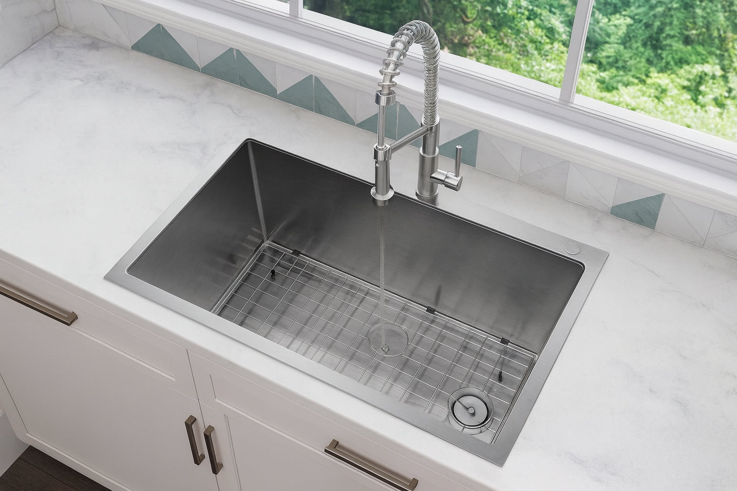 Glacier Bay Tight Radius 30 in. Drop-In Single Bowl 18 Gauge Stainless Steel Kitchen Sink with Pull-Down Faucet
