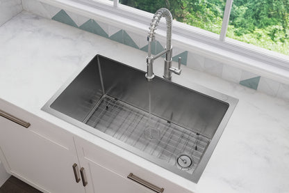 Glacier Bay Tight Radius 30 in. Drop-In Single Bowl 18 Gauge Stainless Steel Kitchen Sink with Pull-Down Faucet