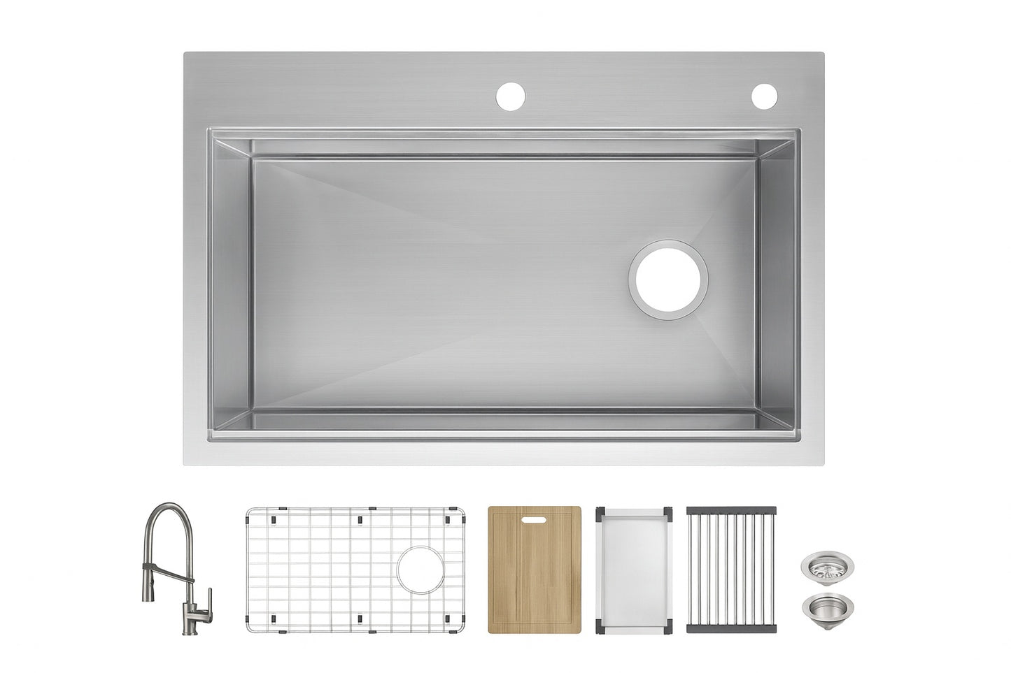 Glacier Bay Professional Zero Radius 30 in Drop-In Single Bowl 16 G Stainless Steel Workstation Kitchen Sink with Spring Neck Faucet
