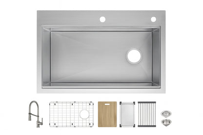 Glacier Bay Professional Zero Radius 30 in Drop-In Single Bowl 16 G Stainless Steel Workstation Kitchen Sink with Spring Neck Faucet