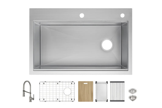 Glacier Bay Professional Zero Radius 30 in Drop-In Single Bowl 16 G Stainless Steel Workstation Kitchen Sink with Spring Neck Faucet