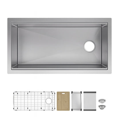 Glacier Bay Professional Zero Radius 36 in. Undermount Single Bowl 16 Gauge Stainless Steel Workstation Kitchen Sink with Faucet