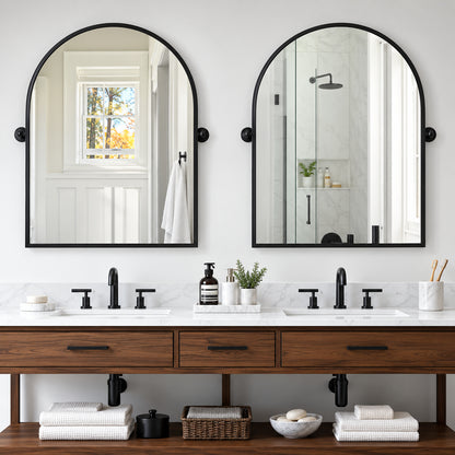 Dovelina 24 in W x 31 5 in H Modern Arch Top Metal Framed Black Pivoted Wall Vanity Mirror A MR01070