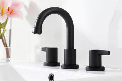 3-Hole Low-Arch 2-Handle Wide spread Bathroom Faucets with Valve and Metal Pop-Up Drain Assembly