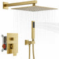 BWE Luxurious Single Handle 2 Spray 12 in Wall Mount Square Shower Head with Hand Shower Faucet in Brushed Gold