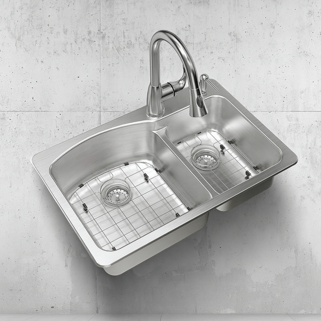 Glacier Bay 33 in Drop In 60 40 Double Bowl 18 Gauge Stainless Steel Kitchen Sink with Pull Down Faucet