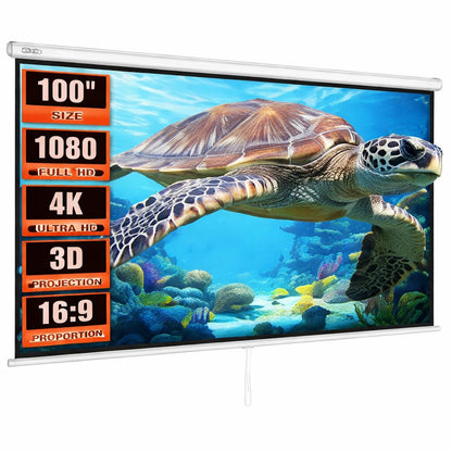 VEVOR Projector Screen 100 in Retractable Pull Down Projector Screen 16 9 4K Auto Locking Portable Movie Screen Manual