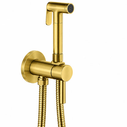 UKISHIRO Viki Single Handle Bidet Faucet with Sprayer Holder Solid Brass Rough in Valve and SUS304 Bidet Hose in Brushed Gold SMDJEN627016
