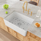 HOROW White Fireclay 30 in. x 20 in. Single Bowl Farmhouse Apron Front Kitchen Sink with Bottom Grid and Strainer