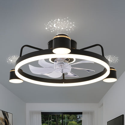 Aura 28in LED Indoor Black Starry Night Bladeless Smart App Control Low Profile Ceiling Fan W Light Flush Mount Ceiling Fan DC2001