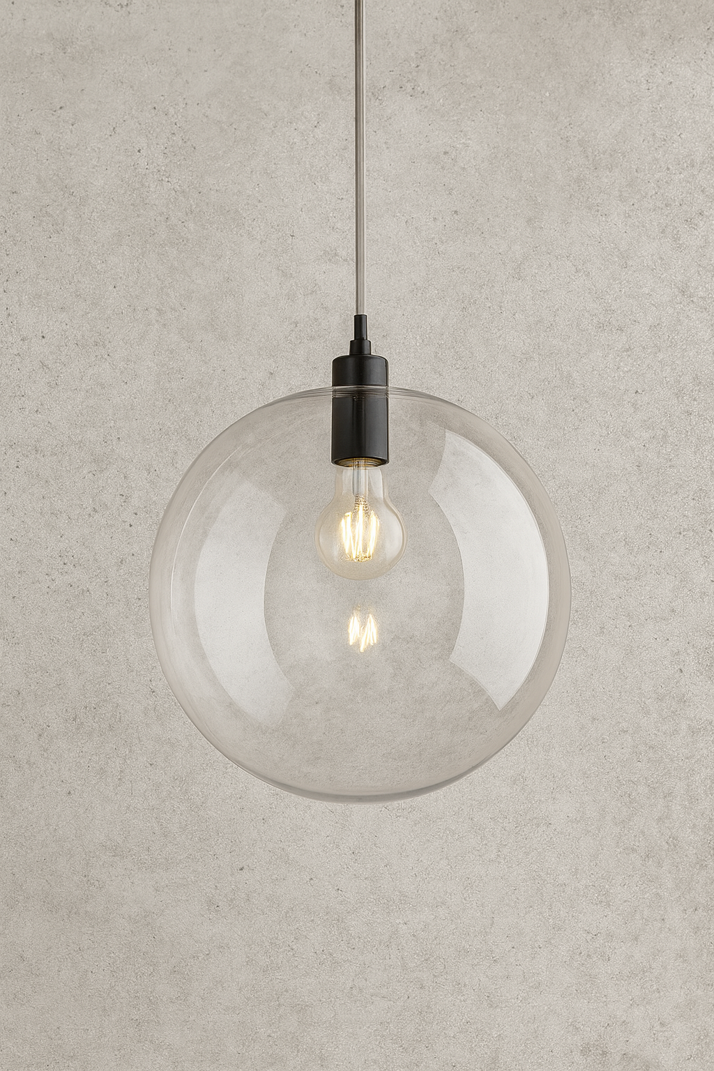 1-Light Matte Black Globe Pendant Light with Clear Glass Shade