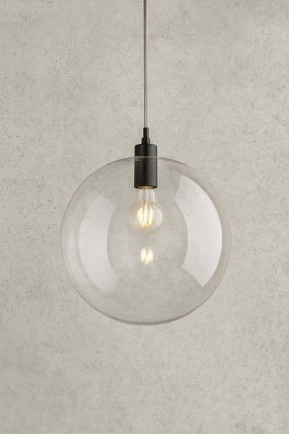 1-Light Matte Black Globe Pendant Light with Clear Glass Shade