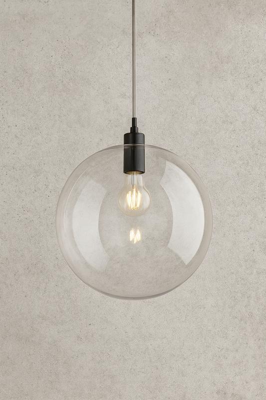 1-Light Matte Black Globe Pendant Light with Clear Glass Shade