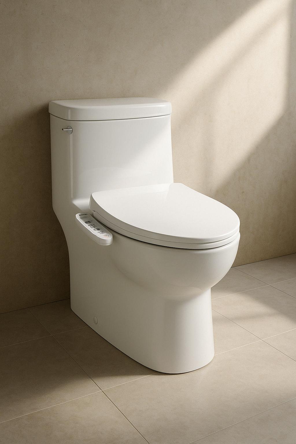 3000 Series Electric Bidet Seat for Elongated Toilets in White with Heated Spray Dryer and Seat Side Control Panel 810004872691 BIDETMATE