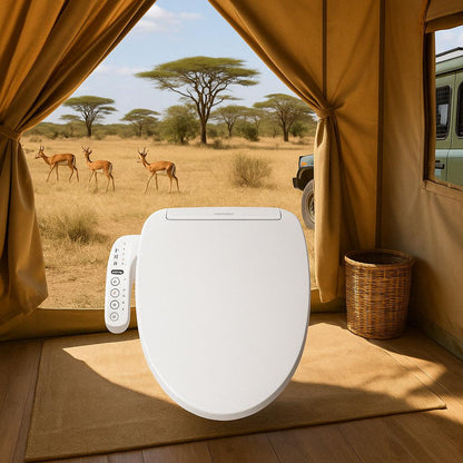 3000 Series Electric Bidet Seat for Elongated Toilets in White with Heated Spray Dryer and Seat Side Control Panel 810004872691 BIDETMATE