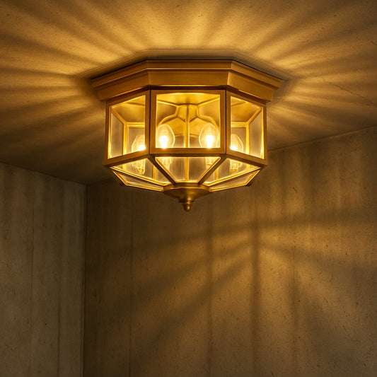 Progress Lighting 4 Light Polished Brass Clear Beveled Glass Traditional Indoor Outdoor 11 1 8 Flush Mount Light P5789 10/100467729 785247578917 Progress Lighting