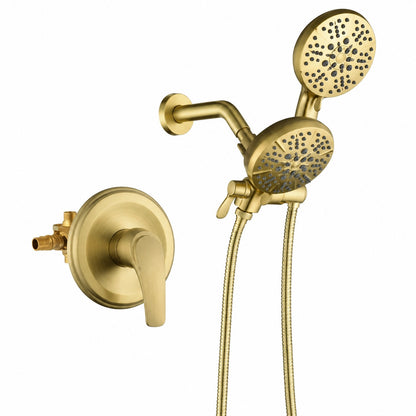 FLG Single Handle 7 Spray 2 in 1 Shower Faucet with Valve and Dual Shower Head in Brushed Gold