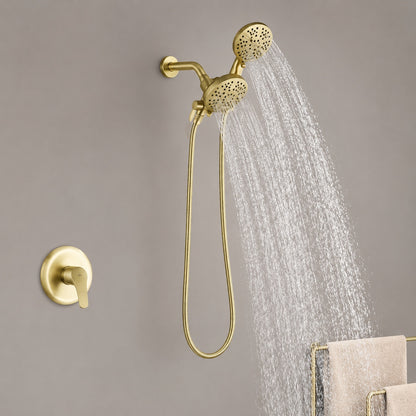 FLG Single Handle 7 Spray 2 in 1 Shower Faucet with Valve and Dual Shower Head in Brushed Gold