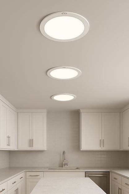 11 in 12 5 Watt Dimmable White Integrated LED 875 Lumens Round Flat Panel Flush Mount Ceiling Light Color Change 5CCT 74210 6WY HD