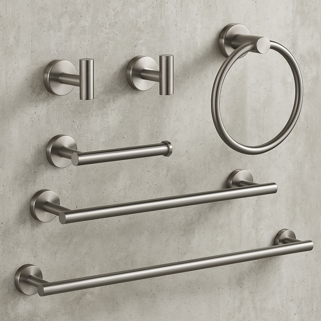 Bathroom Hardware Set 6-Pieces Towel Bar Towel Ring, Robe Hook, Toilet Paper Holder Bathroom Wall Mounted Brushed Nickel