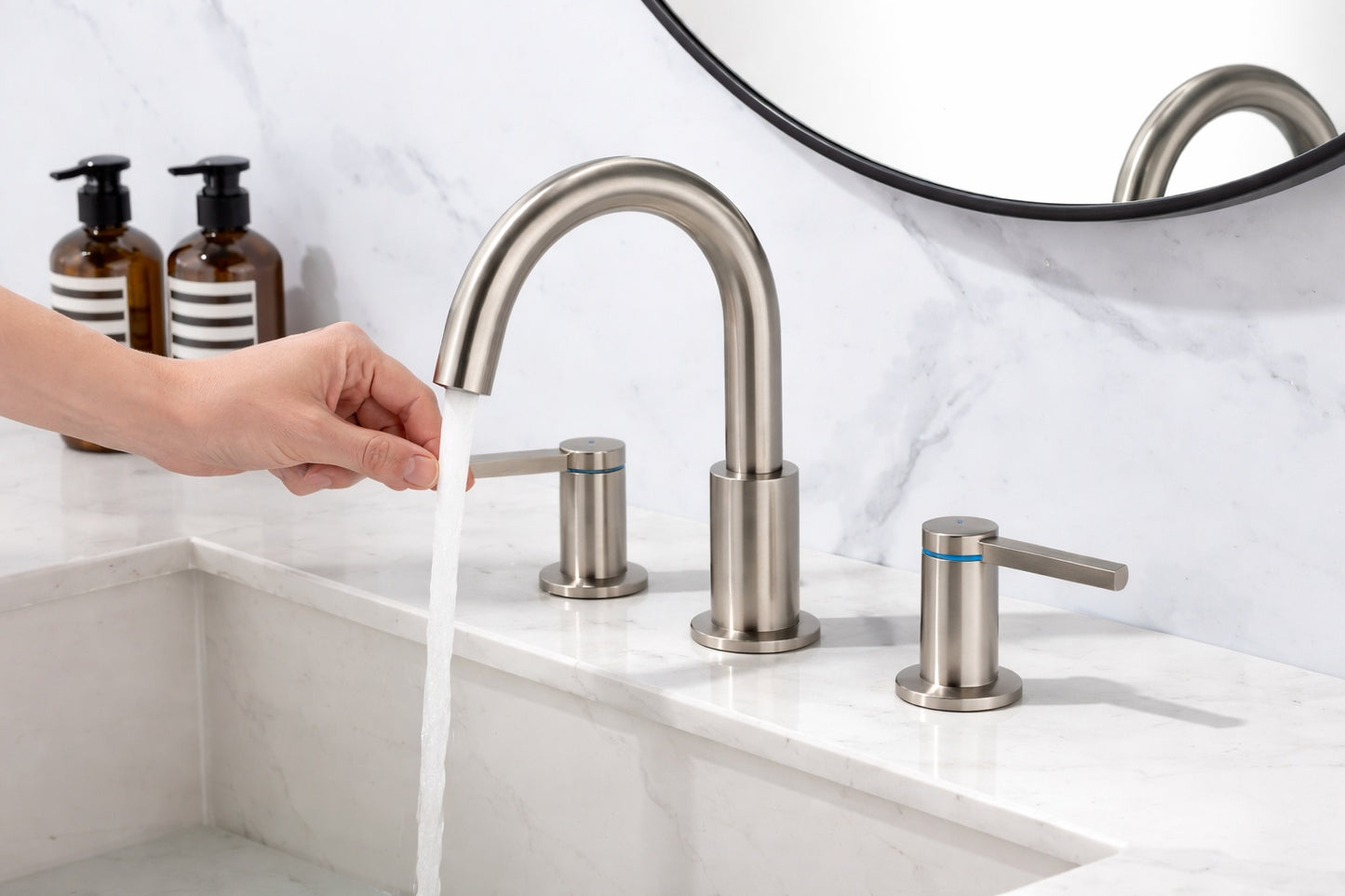 FLG 8 in Widespread Double Handle Bathroom Faucet Brass 3 Hole Sink Faucet in Brushed Nickel