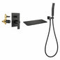 FLG Single Handle Wall Mount Roman Tub Faucet with Hand Shower Modern Bath Tub Filler in Matte Black