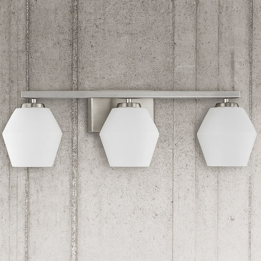Copeland Collection 24 in 3 Light Brushed Nickel Vanity Light with Etched Opal Glass Shades P300432 009