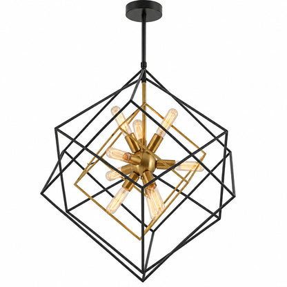 Artika Imperium 9 Light Black and Gold Modern Sputnik Geometric Chandelier Hanging Light Fixture for Dining Room or Kitchen CHMP HD2BG