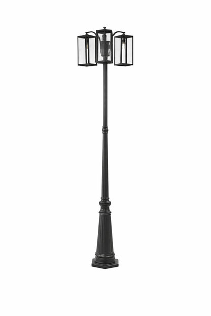 Lutec 3 Light Black Cast Aluminum Hardwired Outdoor Weather Resistant Post Light Set With No Bulbs Included