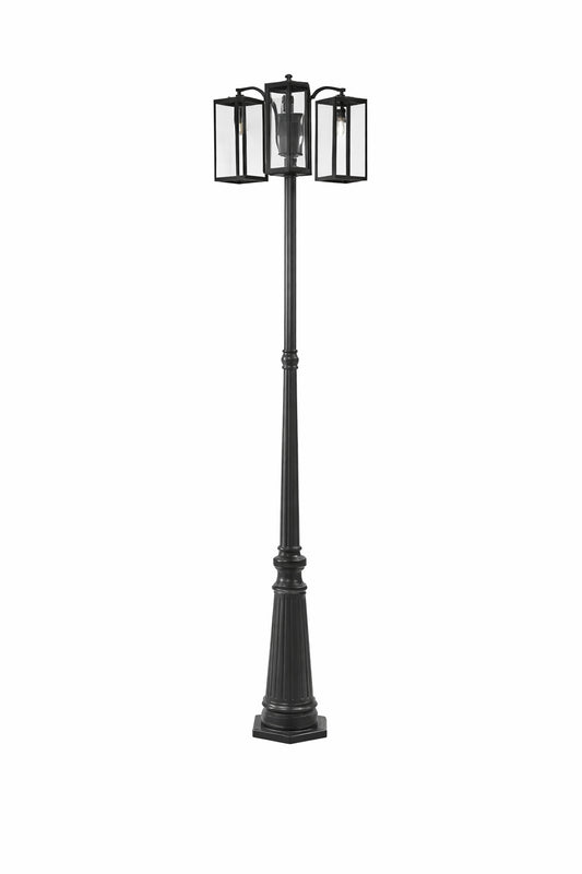 Lutec 3 Light Black Cast Aluminum Hardwired Outdoor Weather Resistant Post Light Set With No Bulbs Included