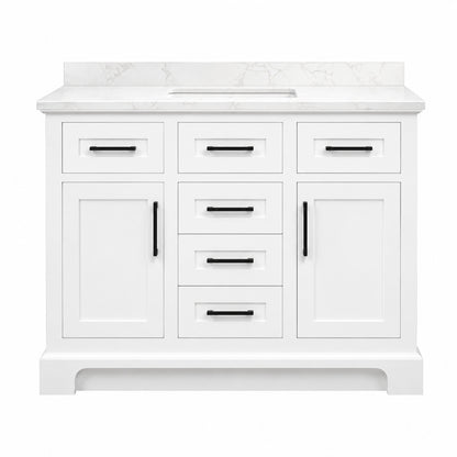 Home Decorators Collection Doveton 48 in Single Sink Freestanding White Bath Vanity with White Engineered Marble Top Assembled Doveton 48W