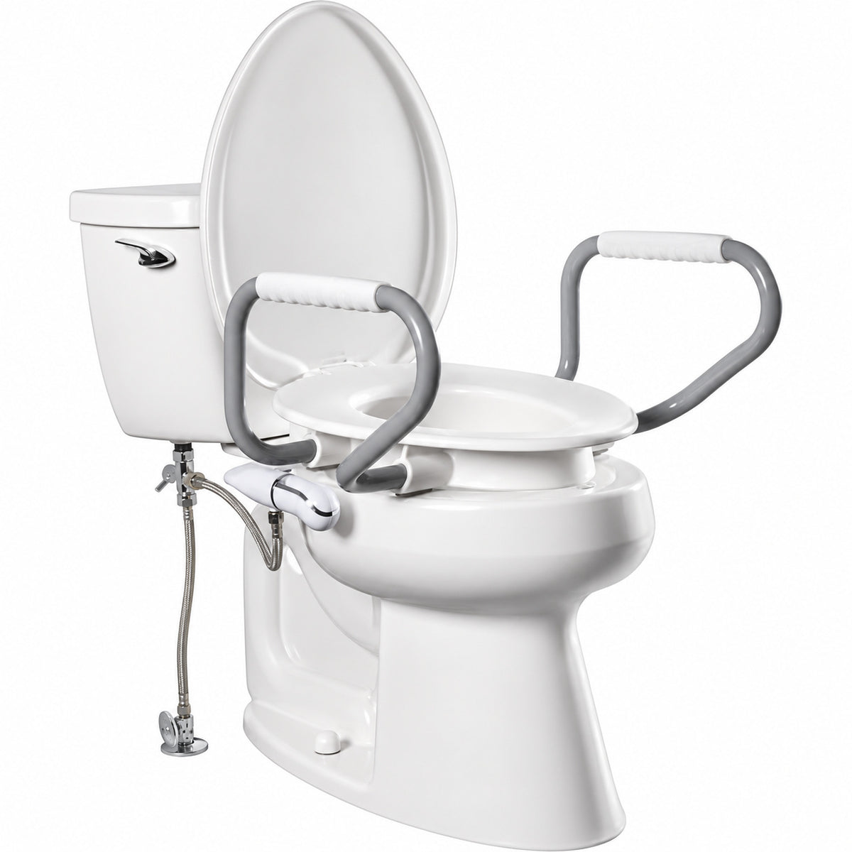 BEMIS Assurance Raised 3 Elongated Never Loosens Premium Plastic Toilet Seat in White with Support Arms and Bidet E85320H20 ARM