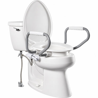 BEMIS Assurance Raised 3 Elongated Never Loosens Premium Plastic Toilet Seat in White with Support Arms and Bidet E85320H20 ARM