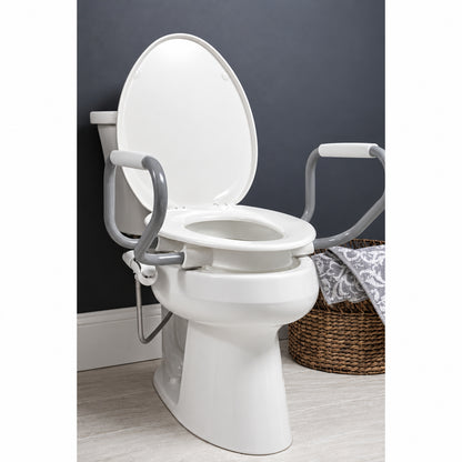 BEMIS Assurance Raised 3 Elongated Never Loosens Premium Plastic Toilet Seat in White with Support Arms and Bidet E85320H20 ARM