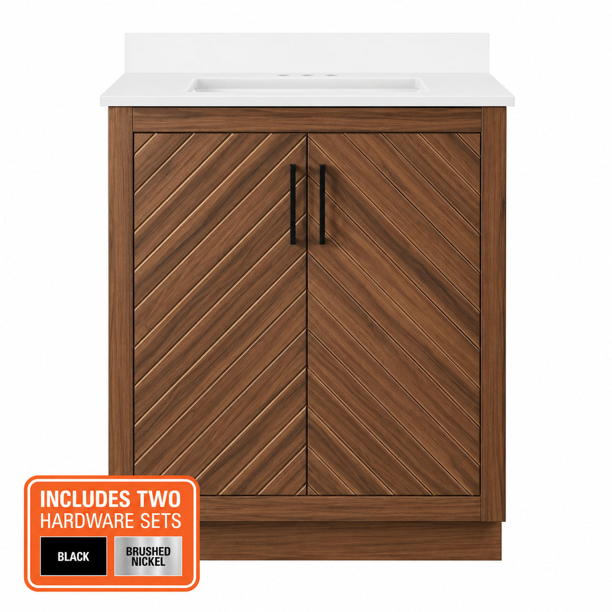 Glacier Bay Huckleberry 30 in Single Sink Freestanding Spiced Walnut Bath Vanity with White Engineered Stone Top Assembled Huckleberry30SW