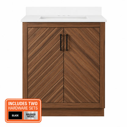 Glacier Bay Huckleberry 30 in Single Sink Freestanding Spiced Walnut Bath Vanity with White Engineered Stone Top Assembled Huckleberry30SW