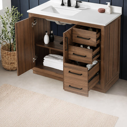 Glacier Bay Huckleberry 42 in Single Sink Freestanding Spiced Walnut Bath Vanity with White Engineered Stone Top Assembled Huckleberry42SW