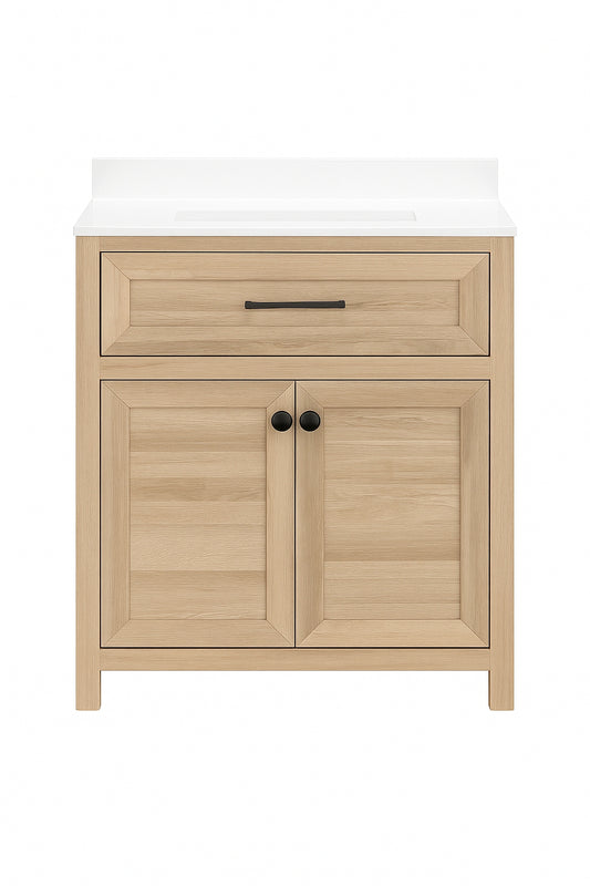 Home Decorators Collection Hanna 36 in Single Sink Weathered Tan Bath Vanity with White Engineered Stone Top Assembled