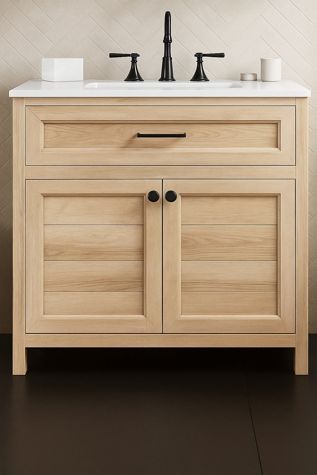 Home Decorators Collection Hanna 36 in Single Sink Weathered Tan Bath Vanity with White Engineered Stone Top Assembled