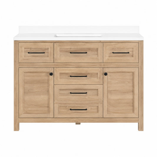 Home Decorators Collection Hanna 48 in Single Sink Weathered Tan Bath Vanity with White Engineered Stone Top Assembled Hanna