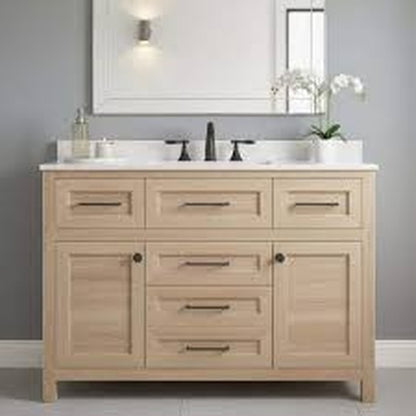 Home Decorators Collection Hanna 48 in Single Sink Weathered Tan Bath Vanity with White Engineered Stone Top Assembled Hanna
