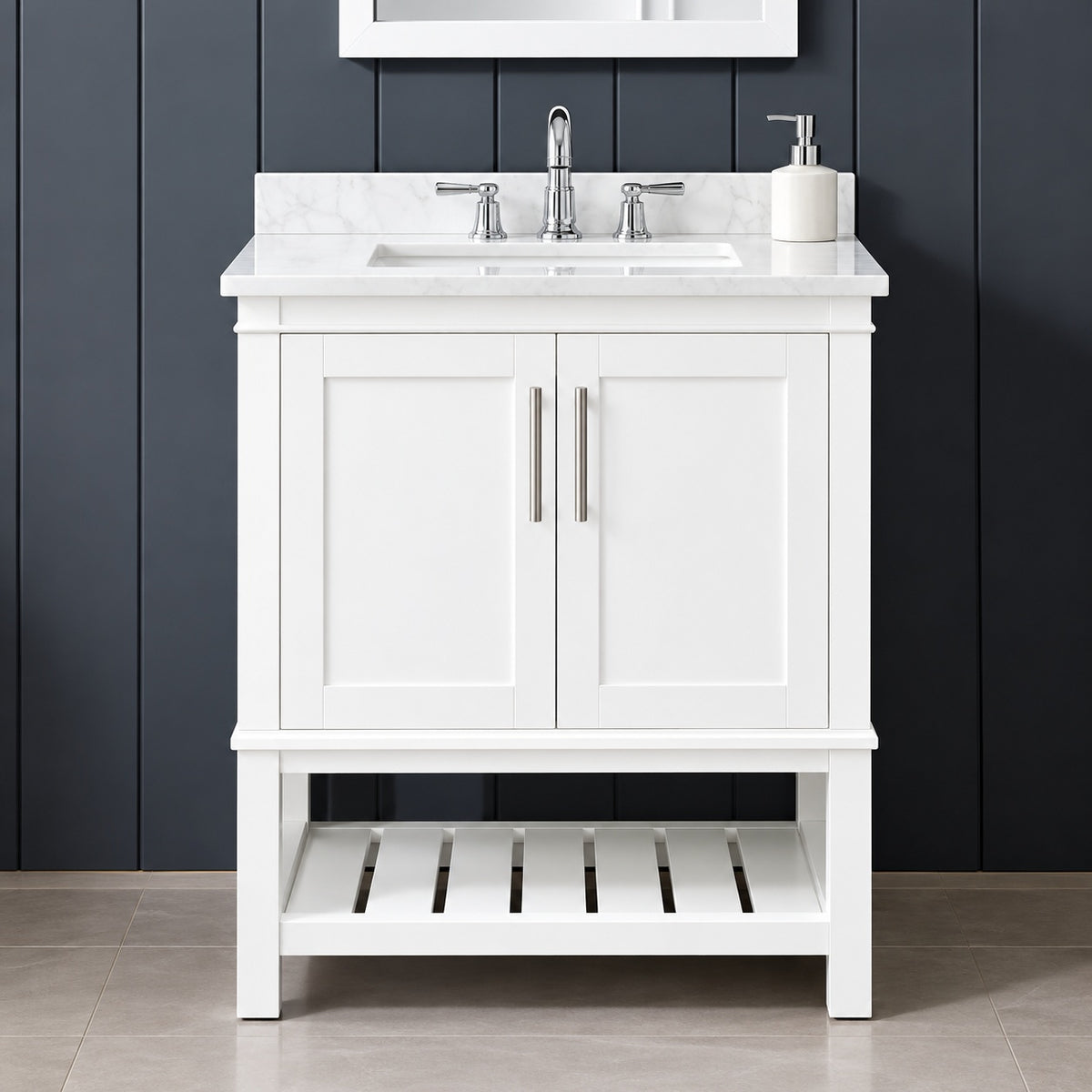 Home Decorators Collection Tupelo 30 in Single Sink Freestanding White Bath Vanity with White Engineered Stone Top Assembled Tupelo 30W