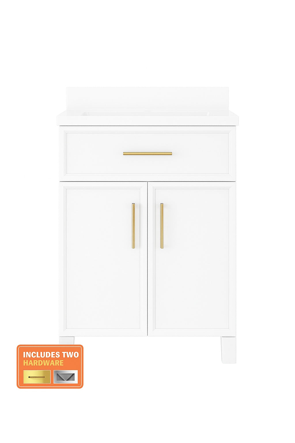 Home Decorators Collection Bilston 24 in Single Sink White Bath Vanity with White Engineered Stone Top Assembled
