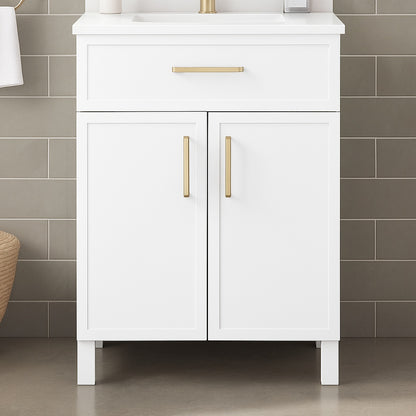 Home Decorators Collection Bilston 24 in Single Sink White Bath Vanity with White Engineered Stone Top Assembled