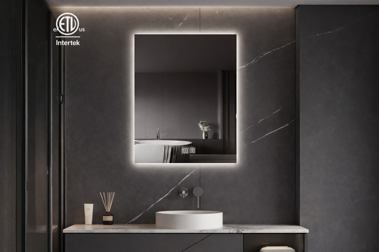 HOMLUX 24 in W x 30 in H Rectangular Frameless LED Light with 3 Color and Anti Fog Wall Mounted Bathroom Vanity Mirror
