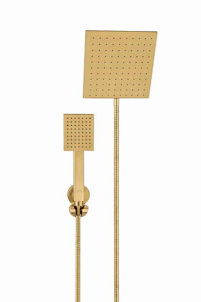 Glacier Bay Modern 1 Spray 7 9 in Dual Tub Wall Mount Fixed and Handheld Shower Heads 1 8 GPM in Matte Gold