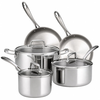 Tramontina 8 Piece Tri Ply Clad Stainless Steel Cookware Set with Glass Lids