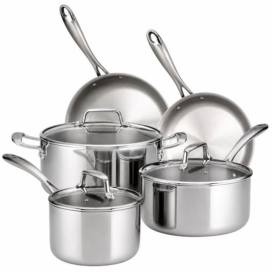 Tramontina 8 Piece Tri Ply Clad Stainless Steel Cookware Set with Glass Lids